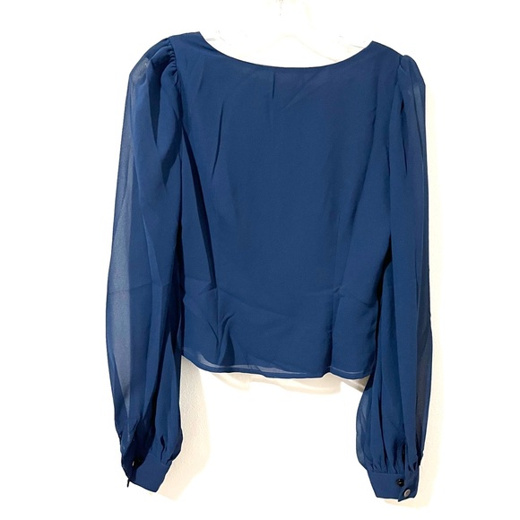 New Commense Crop Blouse Size Small Blue Long Sleeve Side Zipper New With Tags - Picture 2 of 13